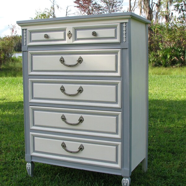 Shabby Chic Dresser, Painted Furniture, Gray and White, French Provincial Style