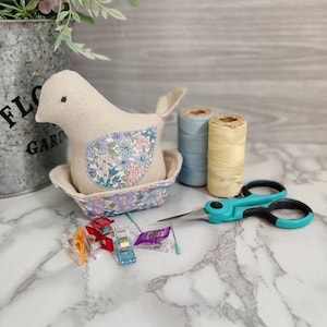 Bird Pincushion Set, Sewing tools, Sewing Gift, Pin Keep, Nest Bowl,  Shelf Sitter, Home Decor