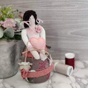 Tilda Doll Pincushion Sewing Caddy, Dress form pincushion, mannequin pincushion, Sewing caddy, sewing gift, sewing, pins, pin cushion