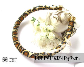 PDF Pattern Beaded Necklace Tiger Python necklace coffee brown jewelry necklace Python snake necklace for women gift for wife bib necklace