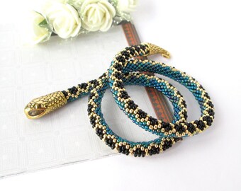 Beaded snake Turquoise bracelet Ouroboros bracelet Animal necklace beaded bracelet Serpent bracelet Snake choker python jewelry gift girl