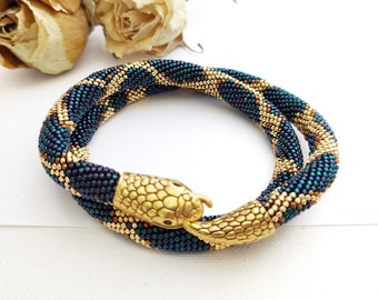 PDF PATTERN for Beaded crochet necklace Snake Python bracelet Blue metalic snake necklace Serpent necklace Serpent skin necklace Ouroboros