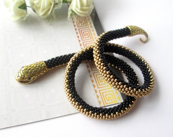 Gold Snake Necklace bracelet Black Gothic rope Witch Jewelry Beaded Necklace Witch Necklace Wiccan Jewelry Snake jewelry Ouroboros bracelet