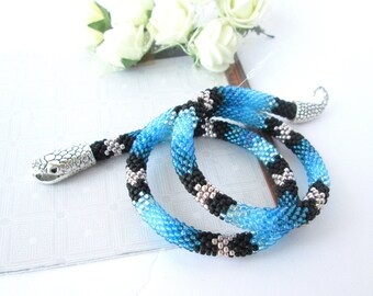 Snake bracelet Aspid Ouroboros jewelry Serpent rope Beaded blue choker necklace Statement bracelet Witch jewelry gift Slytherin bracelet