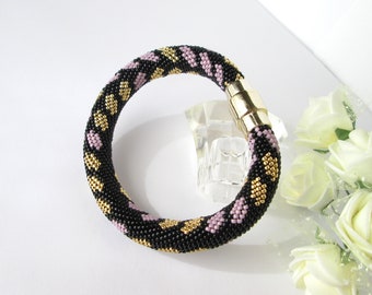 Black bracelet gold Lilac bracelet Classic Bead Crochet Bracelet Beauty gifts For girlfriend Gift idea for birth For women jewelry For mom