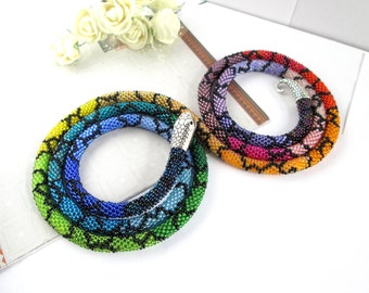 PDF Pattern for Beaded crochet Necklace Rainbow Snake necklace Ouroboros jewelry Serpent rope Beaded necklace Statement bracelet