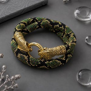 Pitone serpente oro verde Collana di perline gioielli serpente collana all'uncinetto regalo per moglie Regalo di compleanno per mamma regalo di gioielli Regalo di San Valentino
