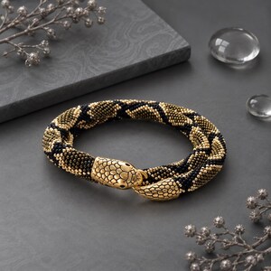 Snake Python necklace Snake bracelet Beaded Brown metalic snake necklace Serpent necklace Serpent skin necklace Ouroboros Animal necklace