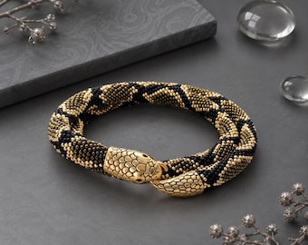 Snake Python necklace Snake bracelet Beaded Brown metalic snake necklace Serpent necklace Serpent skin necklace Ouroboros Animal necklace