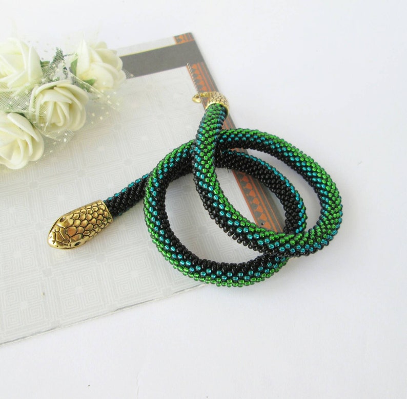 Green Snake Necklace Bracelet Slytherin Necklace Bead Crochet Etsy
