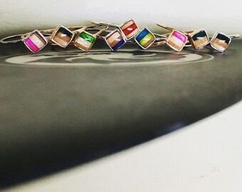 Recycled Skateboard Gleaming Cubes Square Minimalist Jewelry Stackable Ring Silver Plated Copper or Rose Gold Tone with Wood Size 7