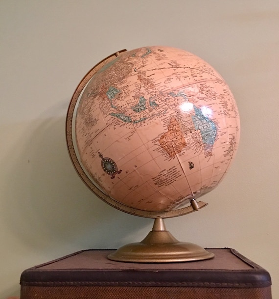 Vintage 1991 Cram's Imperial World Globe Tan Brass Base Bosnia