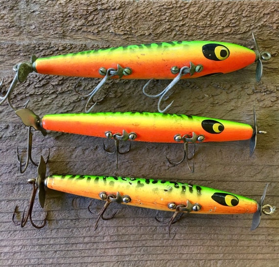 Vintage Smithwick Devils Horse Green Wood Fishing Lure Set