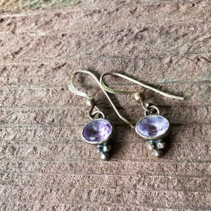 Vintage Amethyst Oval Cut June Birthstone Sterling Silver Delicate Drop Earrings