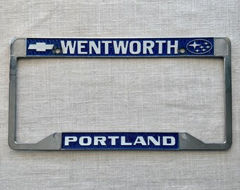 Vintage Wentworth Portland Oregon Dealership Chevrolet Subaru Metal License Plate Frame Holder