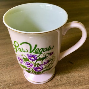Vintage Las Vegas Pink Floral Mug China with Gold Trim Souvenir Sin City