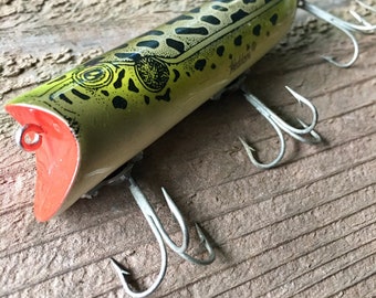 Vintage Heddon Lucky 13 Natural Leopard Frog Fishing Lure 