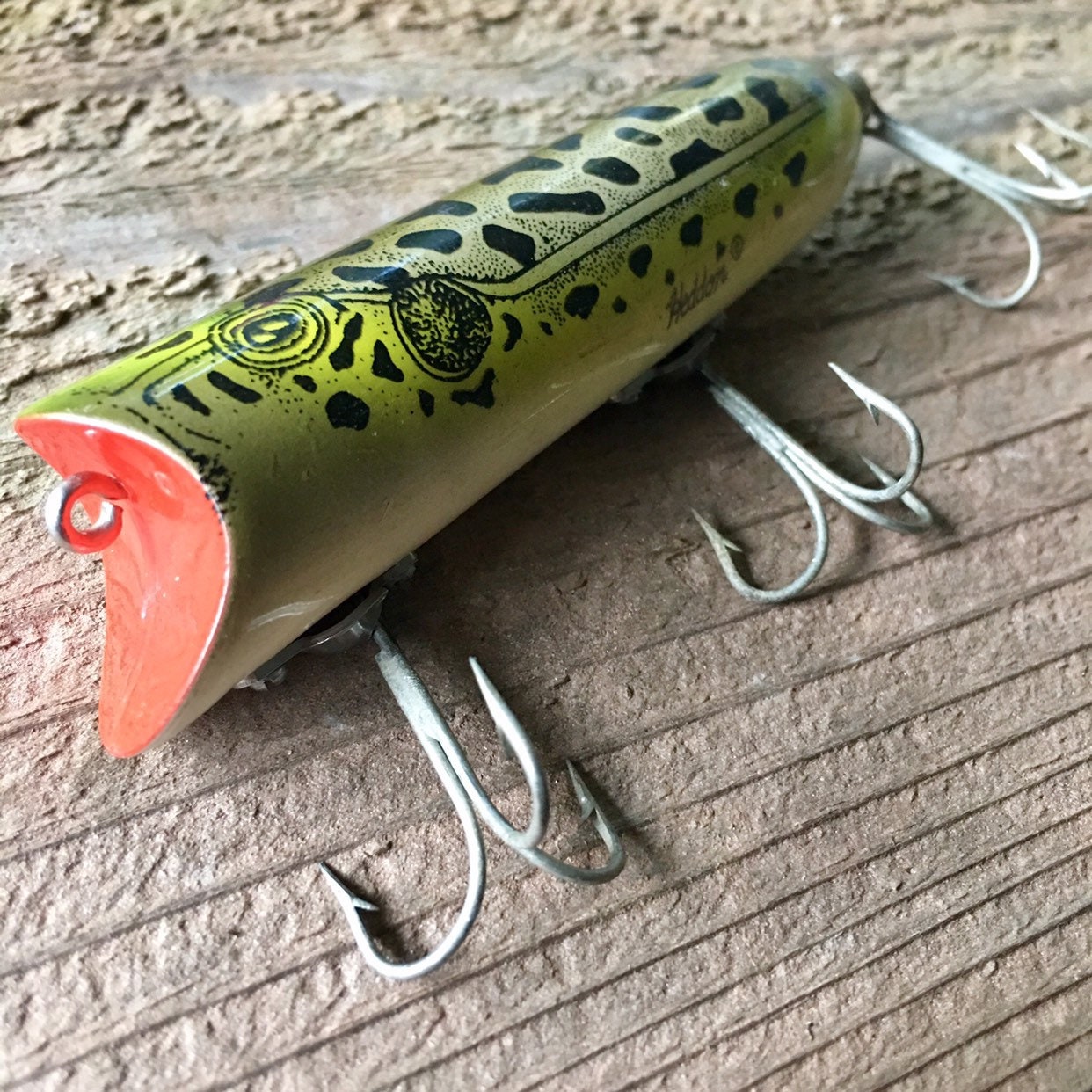 Vintage Heddon Lucky 13 Natural Leopard Frog Fishing Lure 