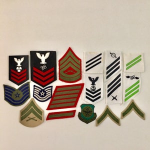 Vintage US Military Branches WWII Heraldry Patch Collection Navy Marine Corps Air Force Hashmark Various Rank Chevron