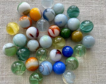 Antique Glass Marble Set of 34 Mixed Bundle Lot