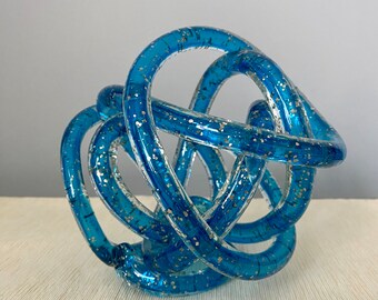 Vintage Blue Glitter Sparkle Murano Style Glass Knot Tangle Art