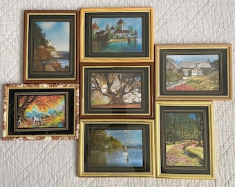 Vintage Framed Foil Art Landscape Print Set (7)