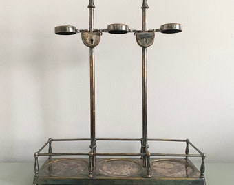Late 19th Century Tantalus Liquor Decanter Stand 3 Bottle Locking Cruet Castor Caddy