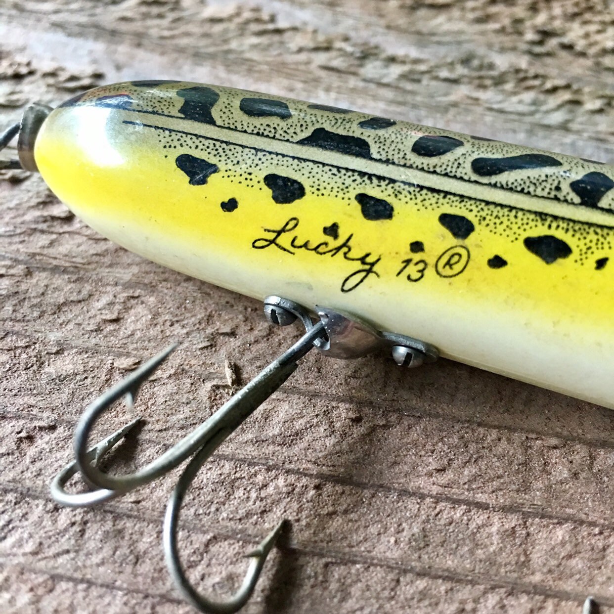 Vintage Heddon Lucky 13 Natural Leopard Frog Fishing Lure 