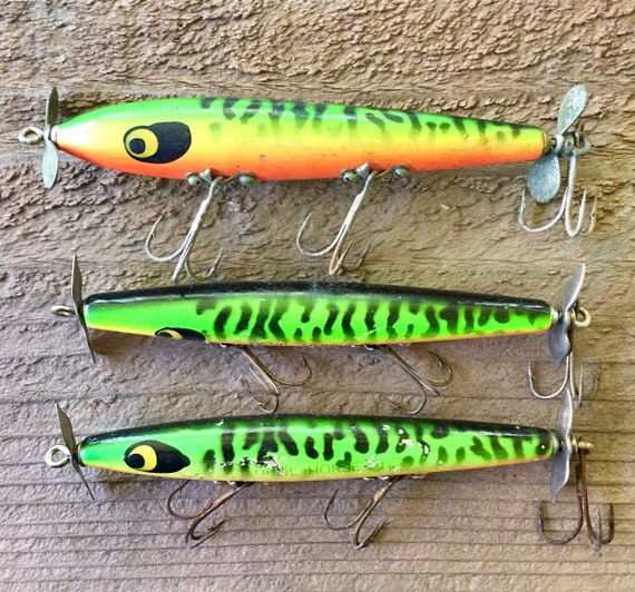 3) Vintage Smithwick Devils Horse 5 1/2 Top Water Fishing Lures Lot of 3