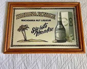 Vintage Kahana Royale Macadamia Nut Liqueur Sip Into Paradise Tiki Hawaii Barware Mirror