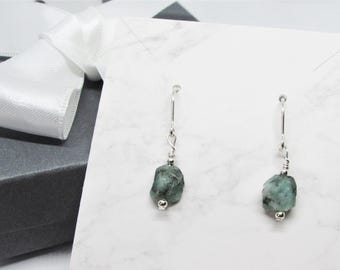 Raw Green Emerald Earrings- Heart Chakra Stone- Friendship Gift- Wealth Attraction- Healing Crystal Jewelry