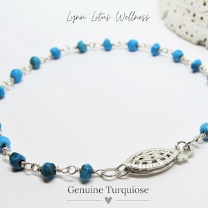 Genuine Blue Turquoise Bracelet- Beaded Crystal Bracelet- Dainty Raw Gemstones- Sterling Silver Wire-Wrapped Jewelry- December Birthstone
