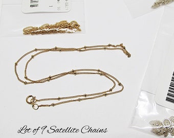 Lot of 9pc Sterling Silver & 14K Gold Filled Satellite Chain Necklaces- 16" Long Beaded Finished Necklace Chain- Jewelry Making Supplies