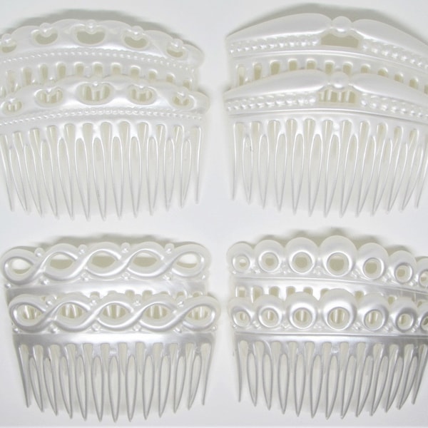 Vintage W. GERMANY White Pearlescent Hair Comb (Set of 2), Faux Mother of Pearl Shell Decorative Side Combs, 1950s Hair Accessory for Women