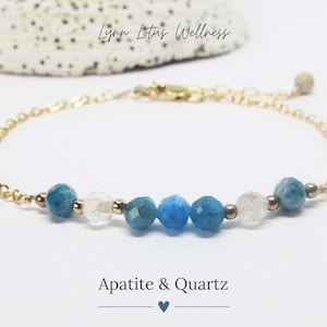Dainty Blue Apatite Bracelet- Anxiety Relief Stone- Hunger Suppressant- Weight Loss Crystal- Sterling Silver or Gold Filled- Calming Jewelry