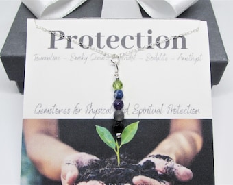 Protection Crystal Necklace- Energy Cleanse- Black Tourmaline & Smoky Quartz Stones- Negative Energy Removal Jewelry