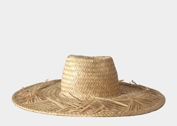 Vintage 1990s Frayed Straw Wide Brim Hat