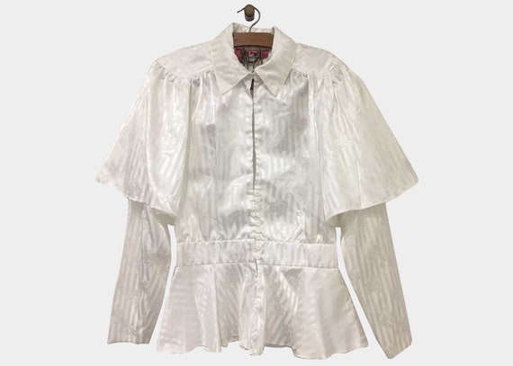 1980s does 1930s Hollywood Blouse White Satin Shou