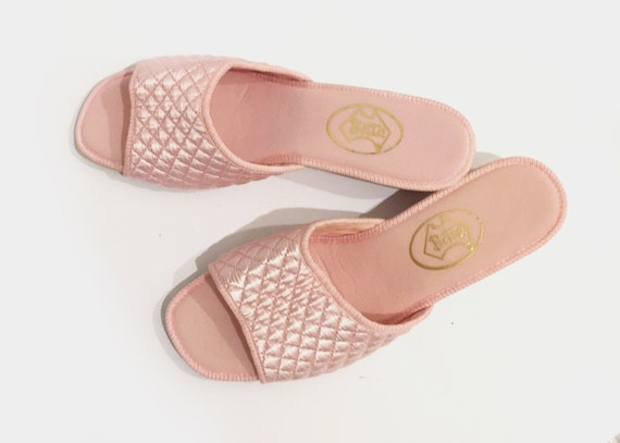 Pink Quilted Mules Slides Shoes Vintage 1980s