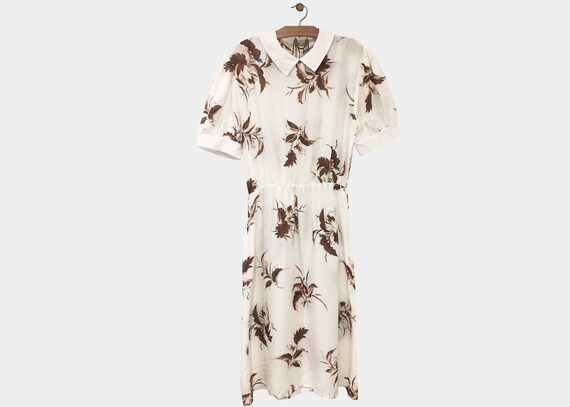 Cream Folk Cotton Dress Puff Sleeves M L