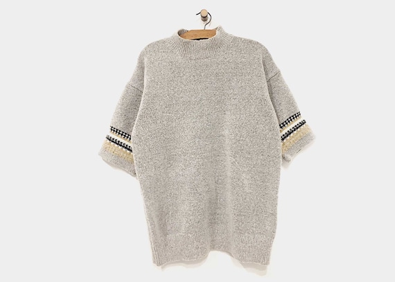 Vintage 1940s style Grey Sweater Fairisle Short Sl