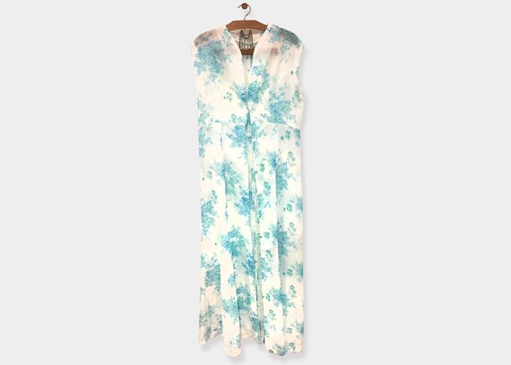 Sheer White & Blue Floral Vintage Maxi Duster Jack