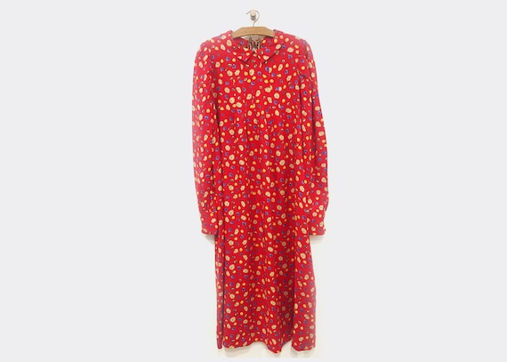 Vintage Red Ditsy Maxi Length Dress Viscose Long S