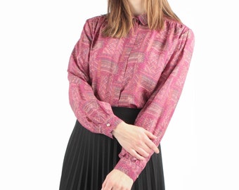 70s Vintage Purple Native Bohemian Decorated Summer Blouse for Women