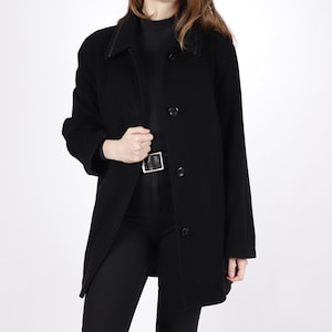1970s Vintage Black Winter Coat Wool Autumn Overcoat Topcoat Greatcoat Jacket for Women