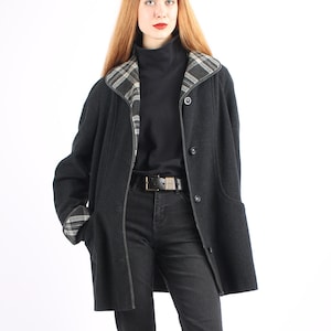 1970s Vintage Grey Wool Greatcoat Overcoat Winter Autumn Coat for Women