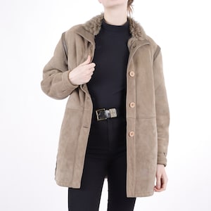 1970s Vintage Shearling Lammy Beige Winter Topcoat Greatcoat Jacket Longcoat Winter Coat for Women