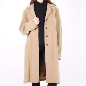 1980s Vintage Beige Winter Wool Winter Autumn Topcoat Trench Greatcoat Jacket for Women