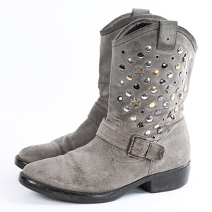 Vintage Gray Suede Studded Cowgirl Boots, US 7.5