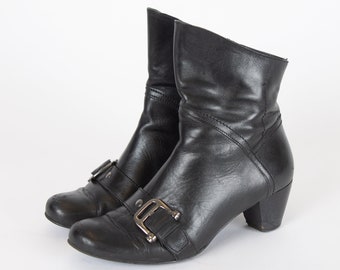 Vintage Black Leather Ankle Boots with Buckles - EU40 US9.5